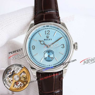 8+ Factory Rolex Perpetual 1908 Sky Blue Dial Brown Leather Strap Swiss Replica Watch